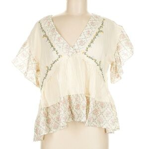 NWOT: POL Boho Floral Pointelle Ruffle Flowing Oversized Babydoll Top• Medium